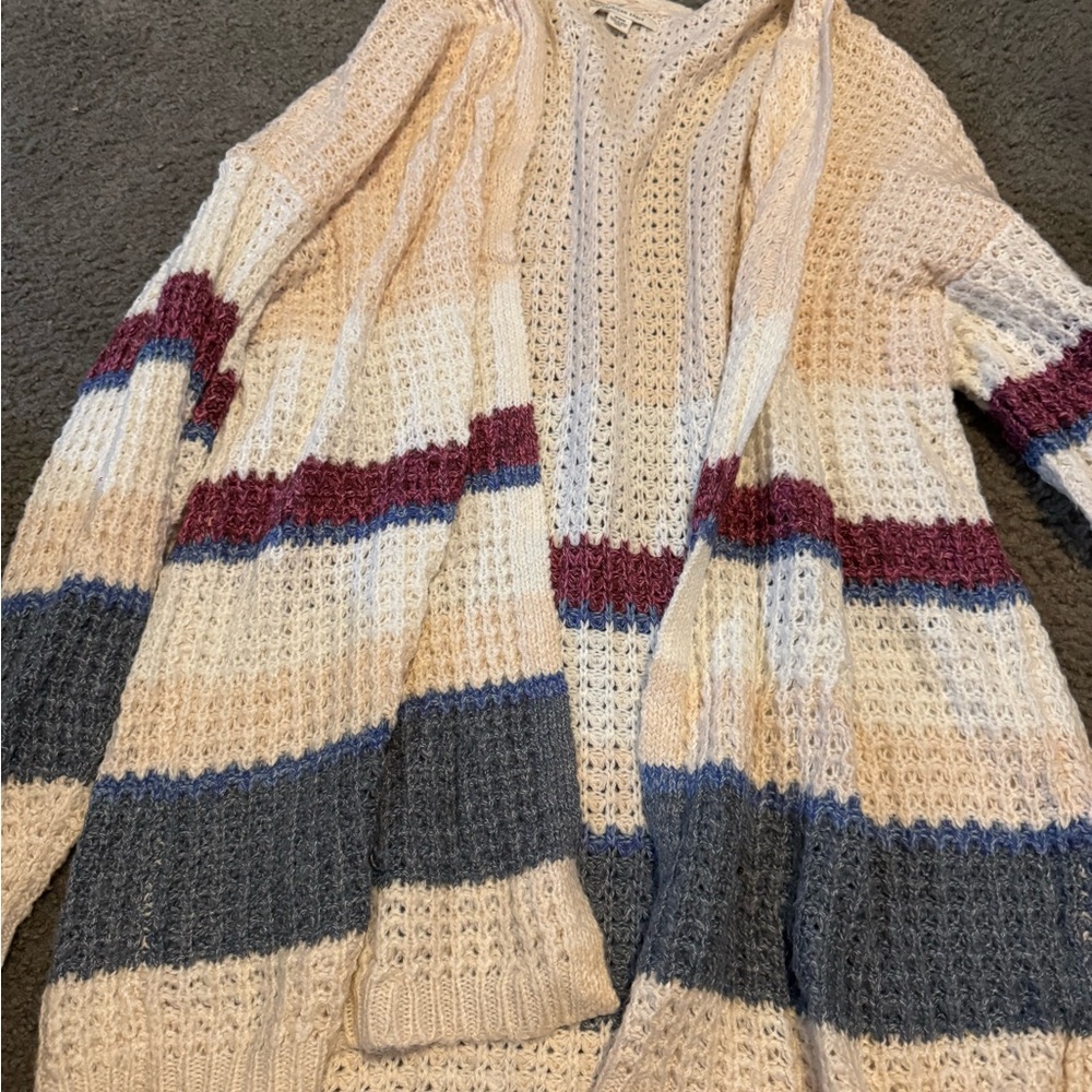 American Eagle Outfitters Cream and Gray Striped Cardigan
